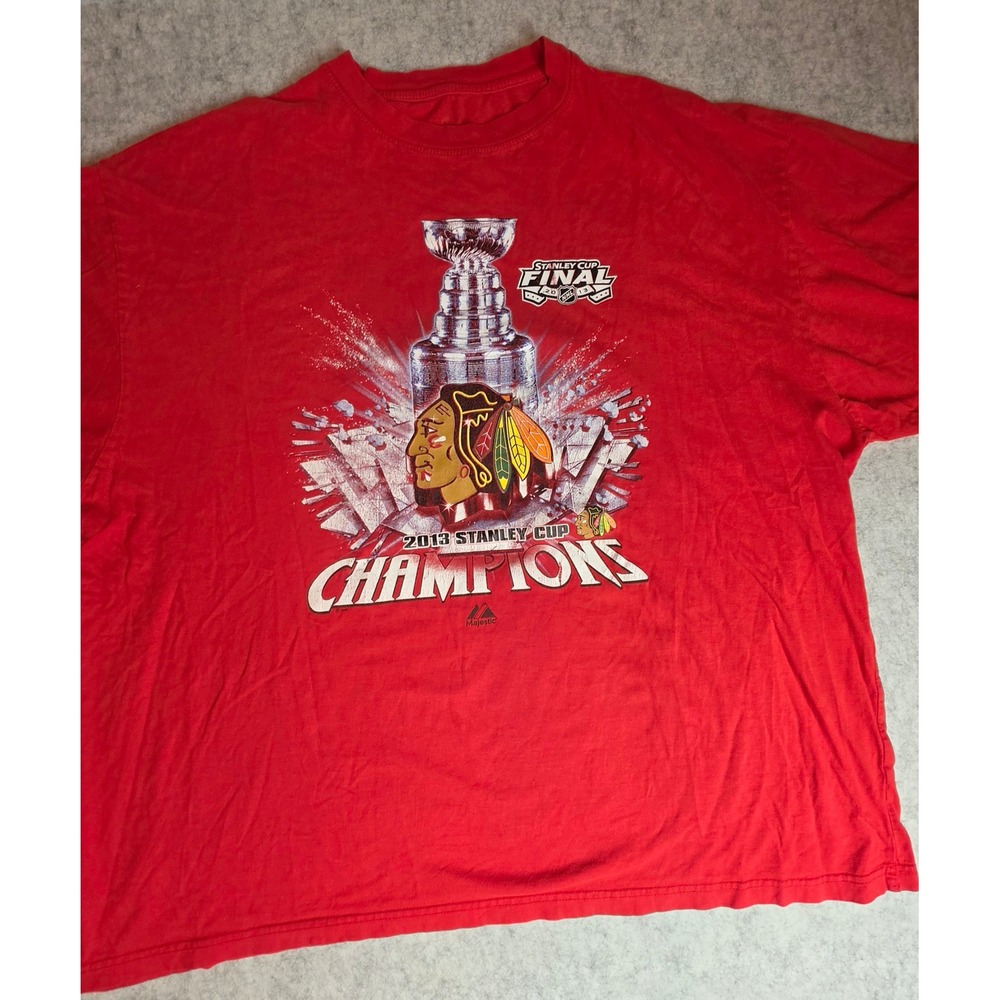Majestic Chicago Blackhawks 2013 Stanley Cup Champions T-Shirt Red NHL Mens 3XL